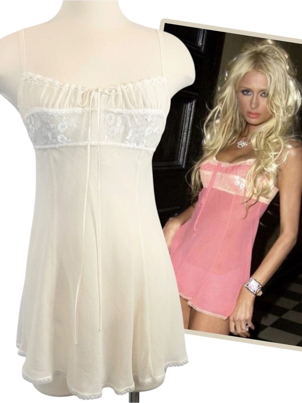 Y2K Victoria’s Secret Silk Chiffon Bridal White Lace Milkmaid Paris Slip Dress S